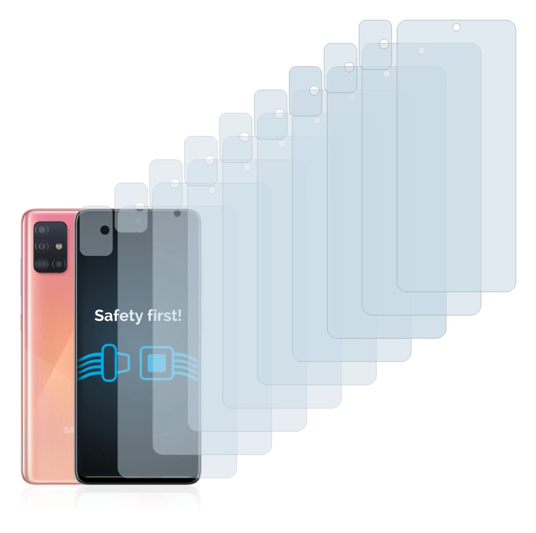 Image de l'appareil Samsung Galaxy A51 (Avant+Caméra) avec une grande variété de protections d'écran.