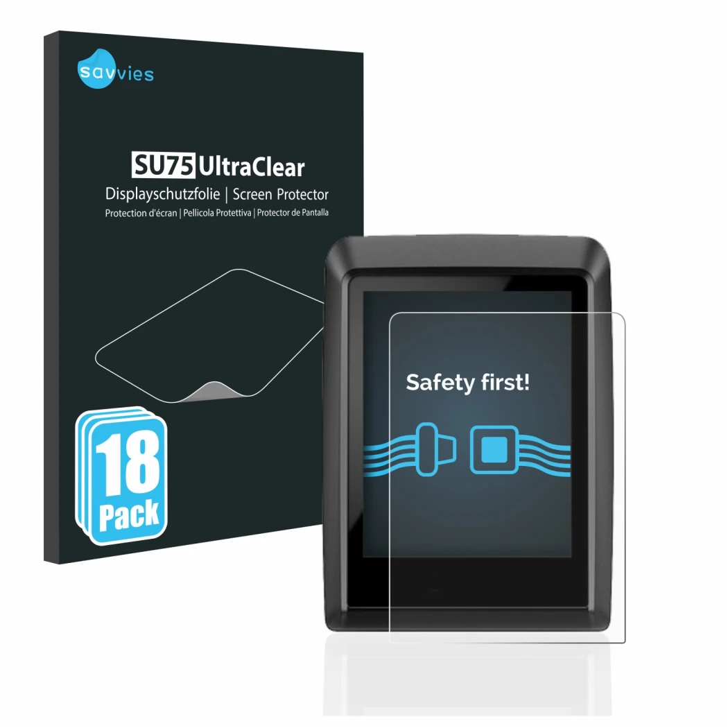 Face avant d’un emballage produit avec le logo de la marque Savvies. À côté, l’appareil Bosch Kiox 300 est représenté avec la 