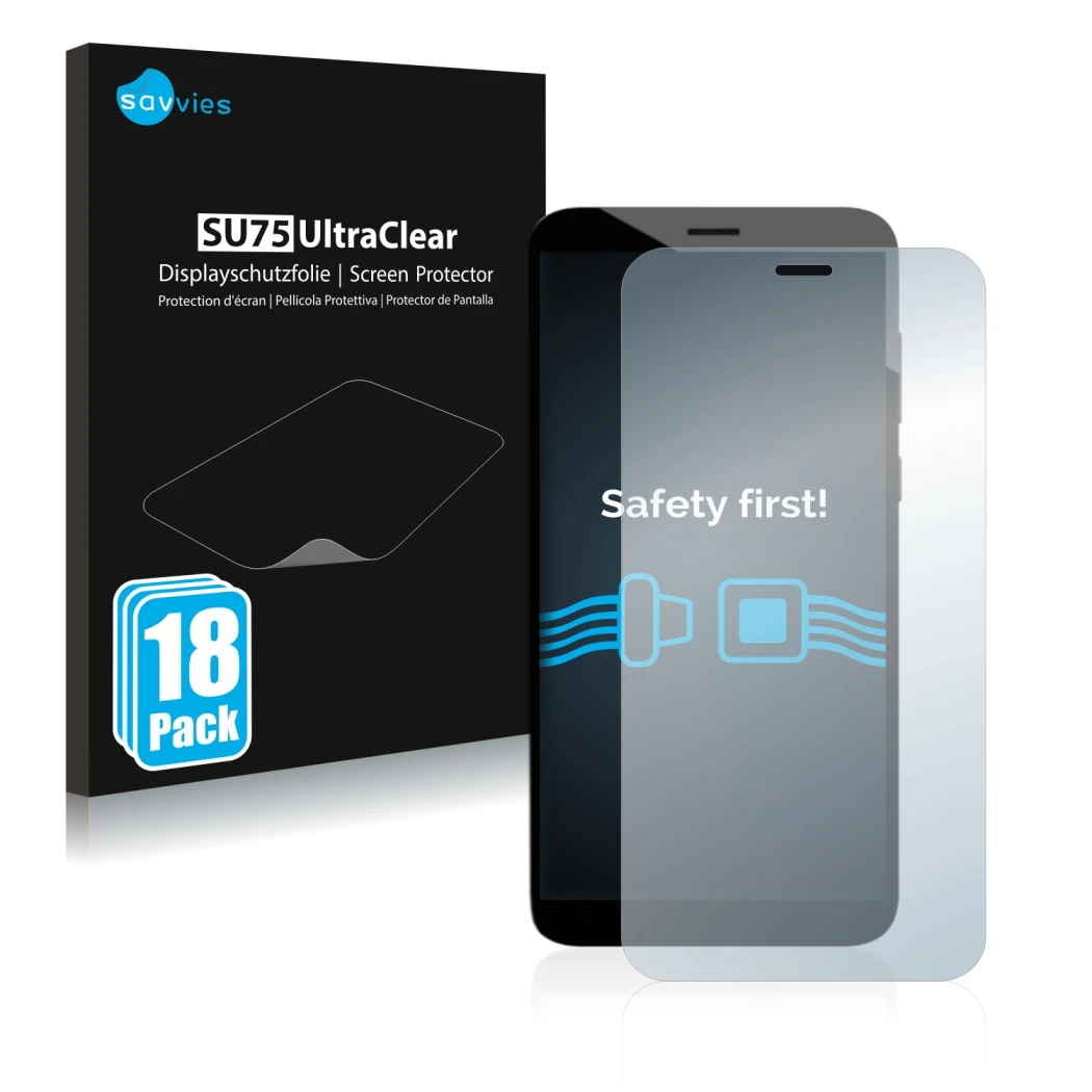 Face avant d’un emballage produit avec le logo de la marque Savvies. À côté, l’appareil Pine64 PinePhone Pro Explorer Edition 