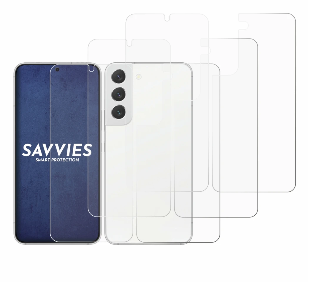 Image de l'appareil Samsung Galaxy S22 5G (Avant+Arrière) avec une grande variété de protections d'écran.