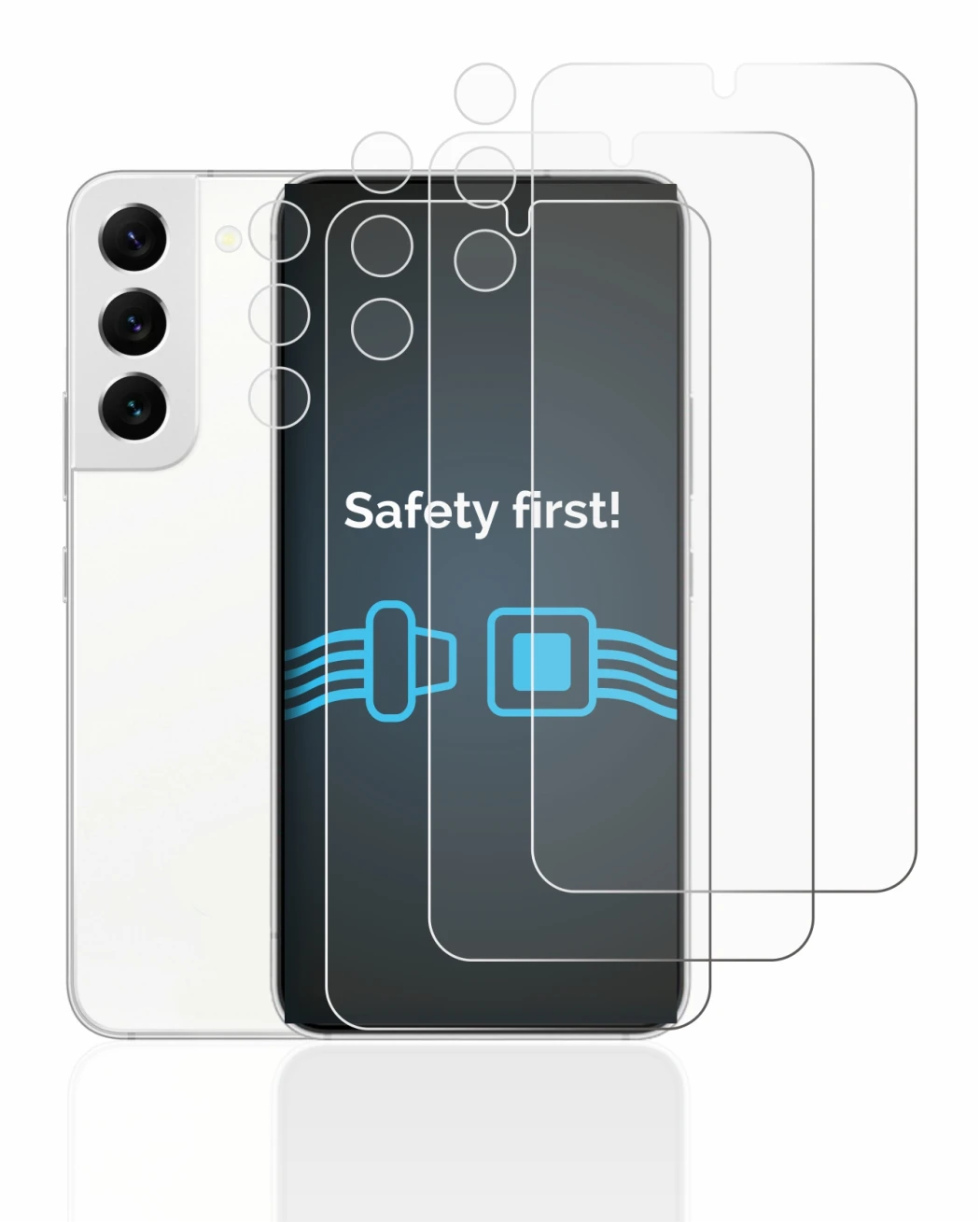 Image de l'appareil Samsung Galaxy S22 5G (Avant+Caméra) avec une grande variété de protections d'écran.