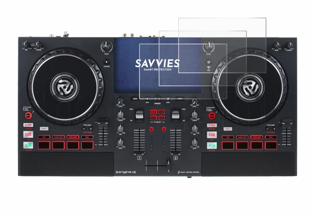 Image de l'appareil Numark Mixstream Pro+ avec une grande variété de protections d'écran.