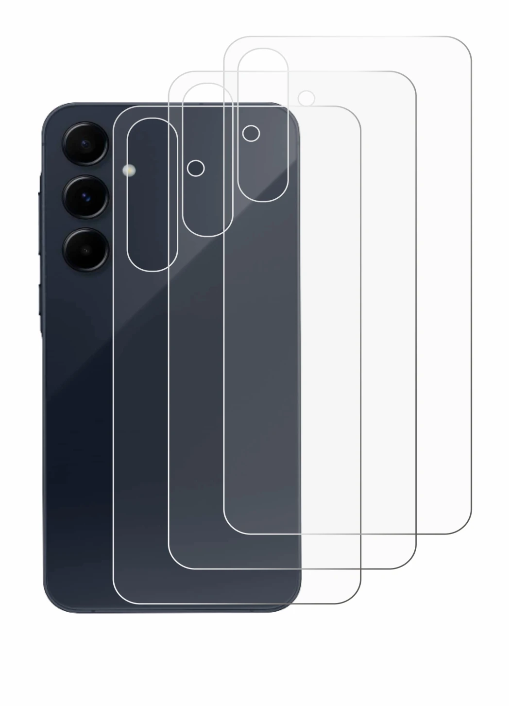 Image de l'appareil Samsung Galaxy A55 5G (Arrière) avec une grande variété de protections d'écran.