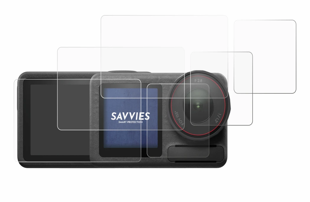 Image de l'appareil DJI Osmo Action 5 Pro avec une grande variété de protections d'écran.