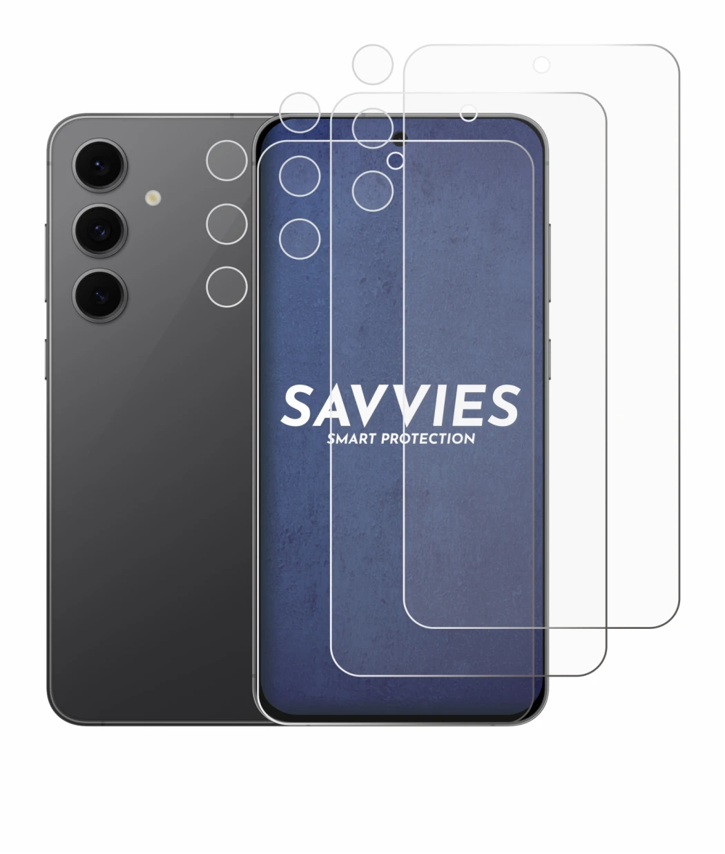 Image de l'appareil Samsung Galaxy S24 FE (Avant+Caméra) avec une grande variété de protections d'écran.