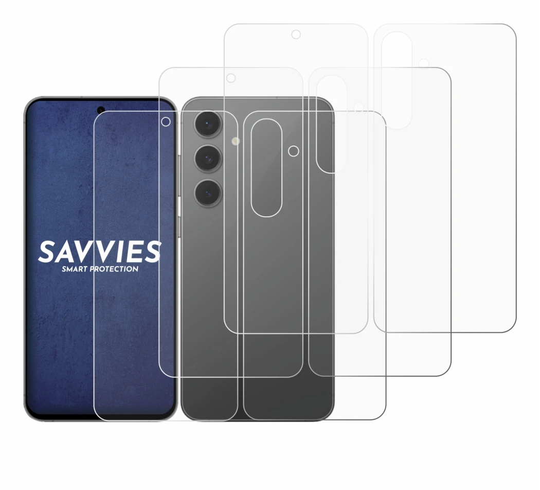 Image de l'appareil Samsung Galaxy S24 FE (Avant+Arrière) avec une grande variété de protections d'écran.