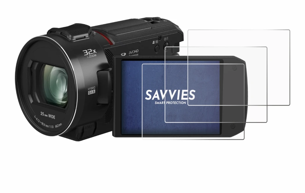 Image de l'appareil Panasonic HC-VX3 avec une grande variété de protections d'écran.