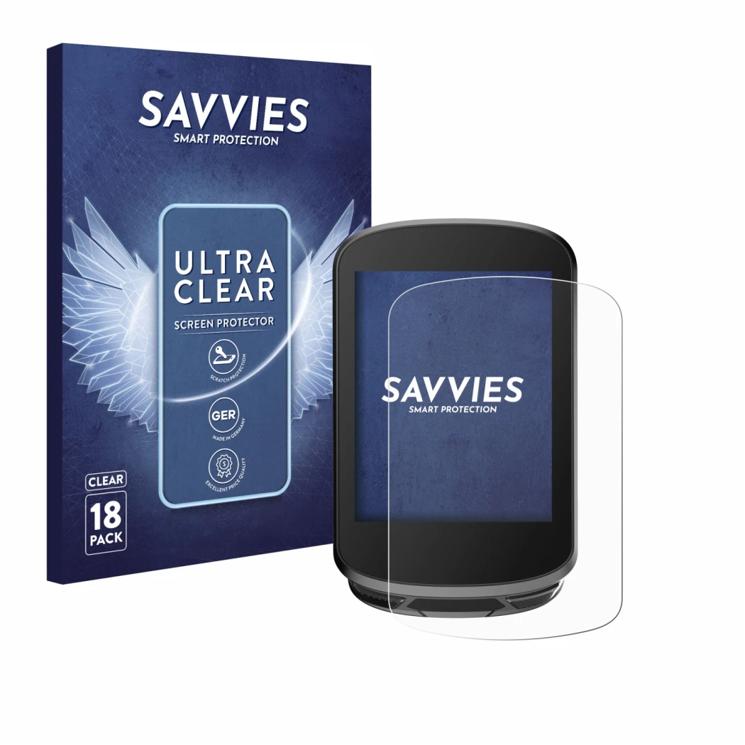 Face avant d’un emballage produit avec le logo de la marque Savvies. À côté, l’appareil Magene C506 est représenté avec la pro