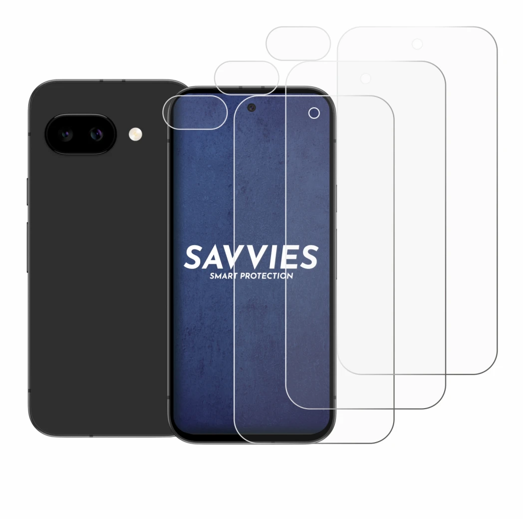 Image de l'appareil Google Pixel 9a (Avant+Caméra) avec une grande variété de protections d'écran.