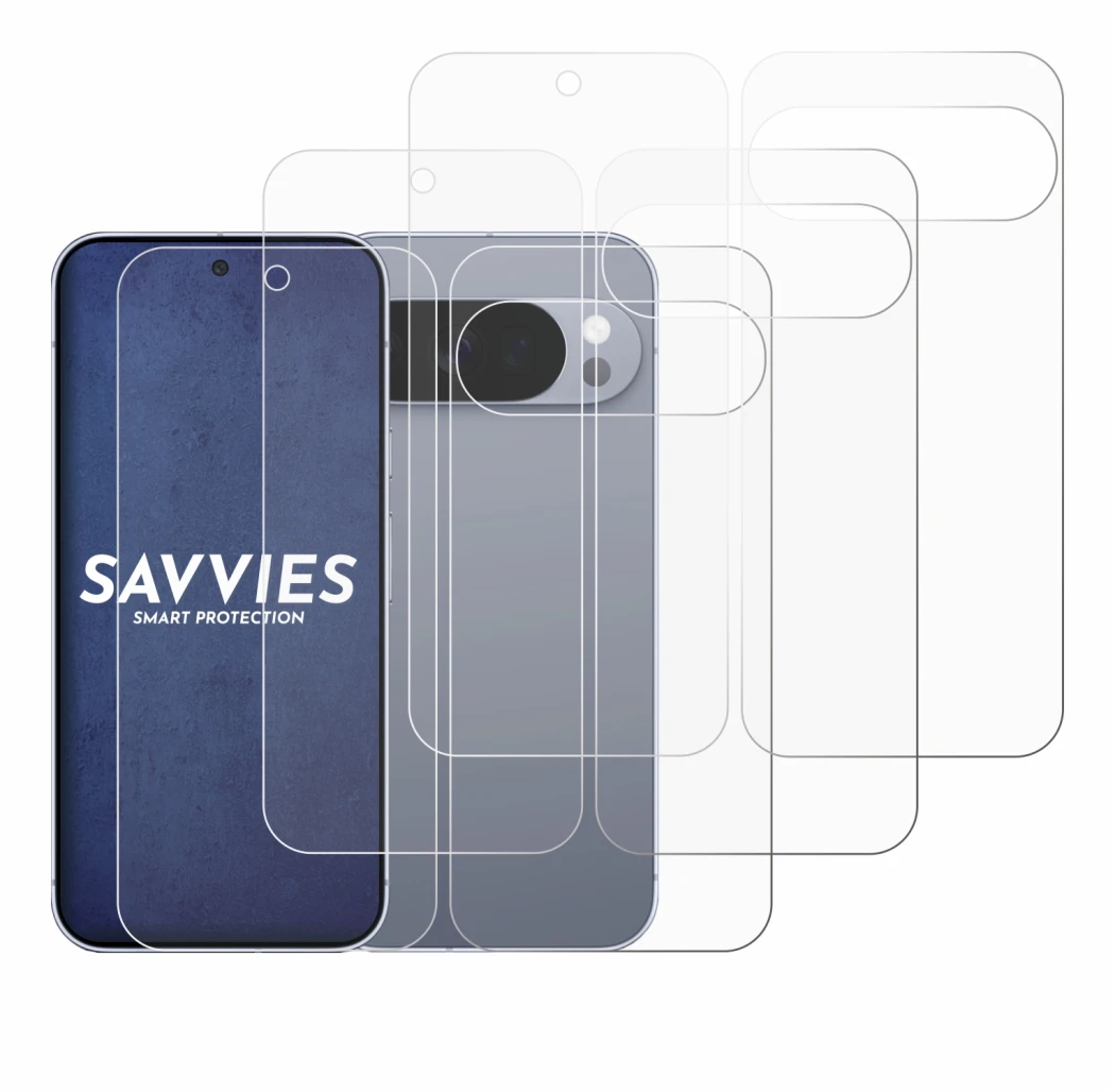 Image de l'appareil Google Pixel 10 Pro (Avant+Arrière) avec une grande variété de protections d'écran.