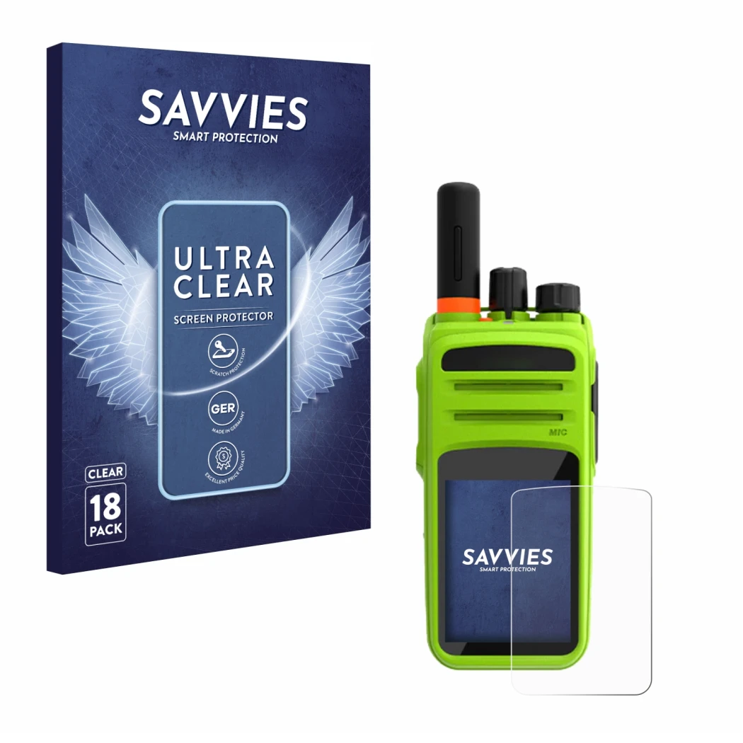 Face avant d’un emballage produit avec le logo de la marque Savvies. À côté, l’appareil Talkpod N58 Plus est représenté avec l