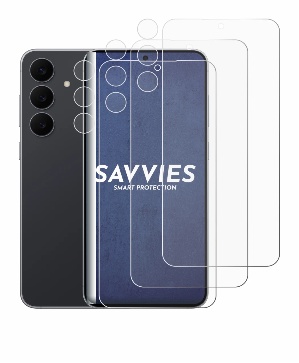 Image de l'appareil Samsung Galaxy S25 FE (Avant+Caméra) avec une grande variété de protections d'écran.