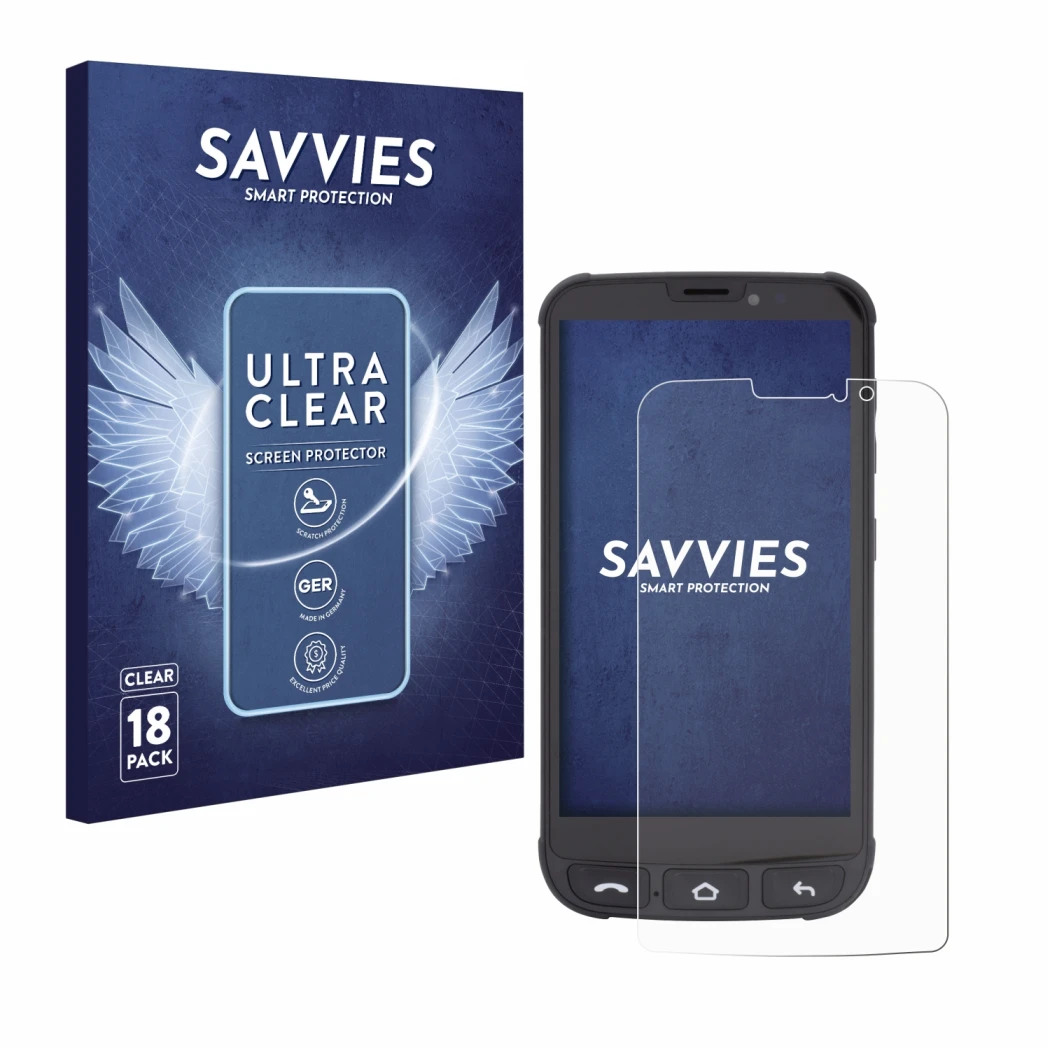 Face avant d’un emballage produit avec le logo de la marque Savvies. À côté, l’appareil Olympia Neo Mini est représenté avec l