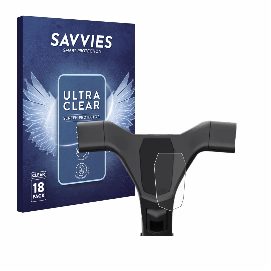Face avant d’un emballage produit avec le logo de la marque Savvies. À côté, l’appareil Navee ST3 est représenté avec la prote