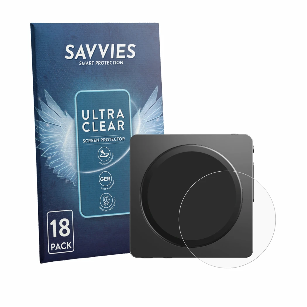 Face avant d’un emballage produit avec le logo de la marque Savvies. À côté, l’appareil FiiO SnowSky Disc est représenté avec 