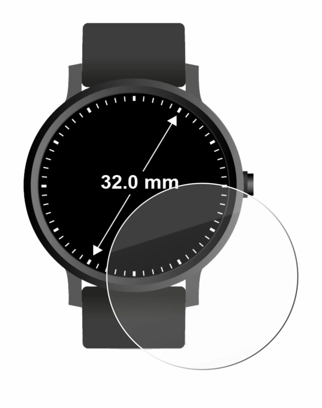 Image de l'appareil Montres (Circulaire, ø: 32 mm) avec une grande variété de protections d'écran.