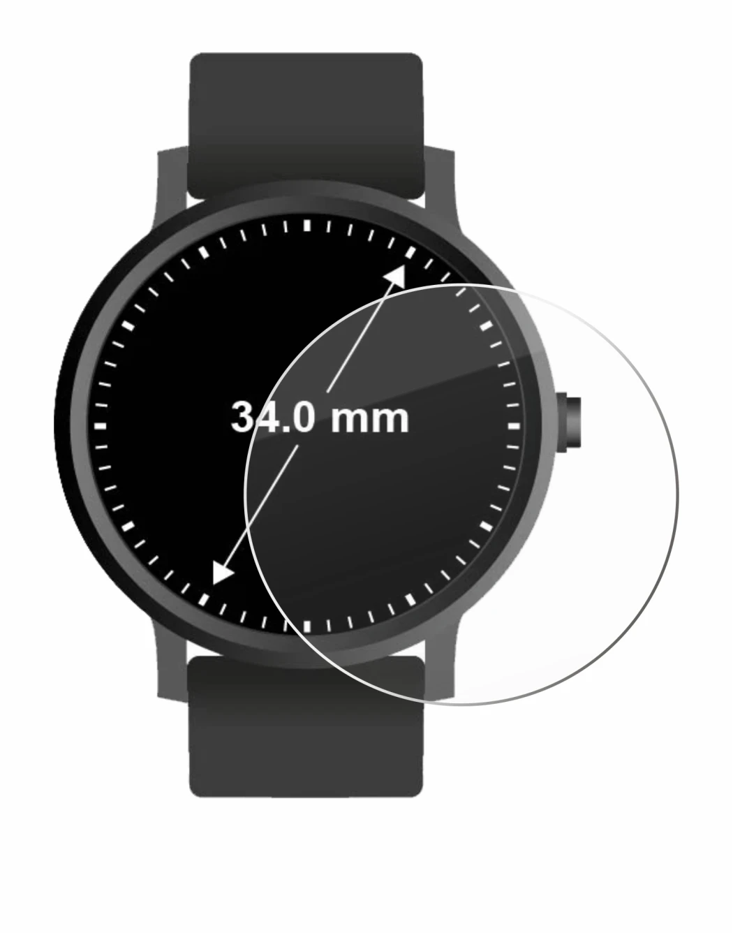 Image de l'appareil Montres (Circulaire, ø: 34 mm) avec une grande variété de protections d'écran.
