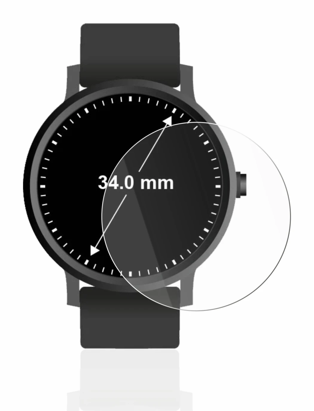 Image de l'appareil Montres (Circulaire, ø: 34 mm) avec une grande variété de protections d'écran.