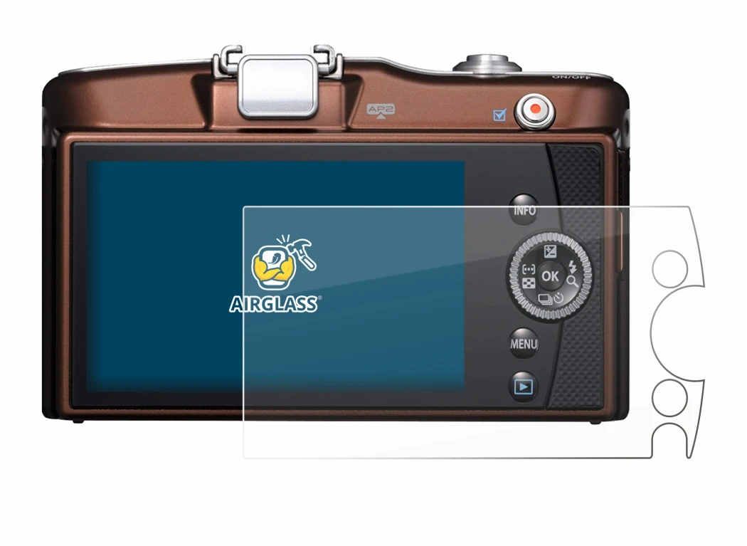 Image de l'appareil Olympus PEN E-PM1 avec une grande variété de protections d'écran.