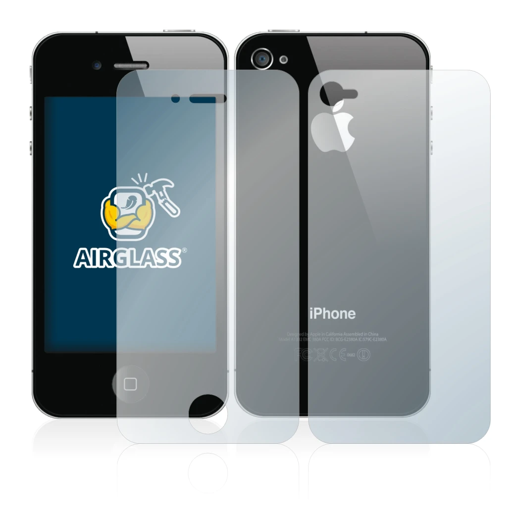 Image de l'appareil Apple iPhone 4S (Avant+Arrière) avec une grande variété de protections d'écran.