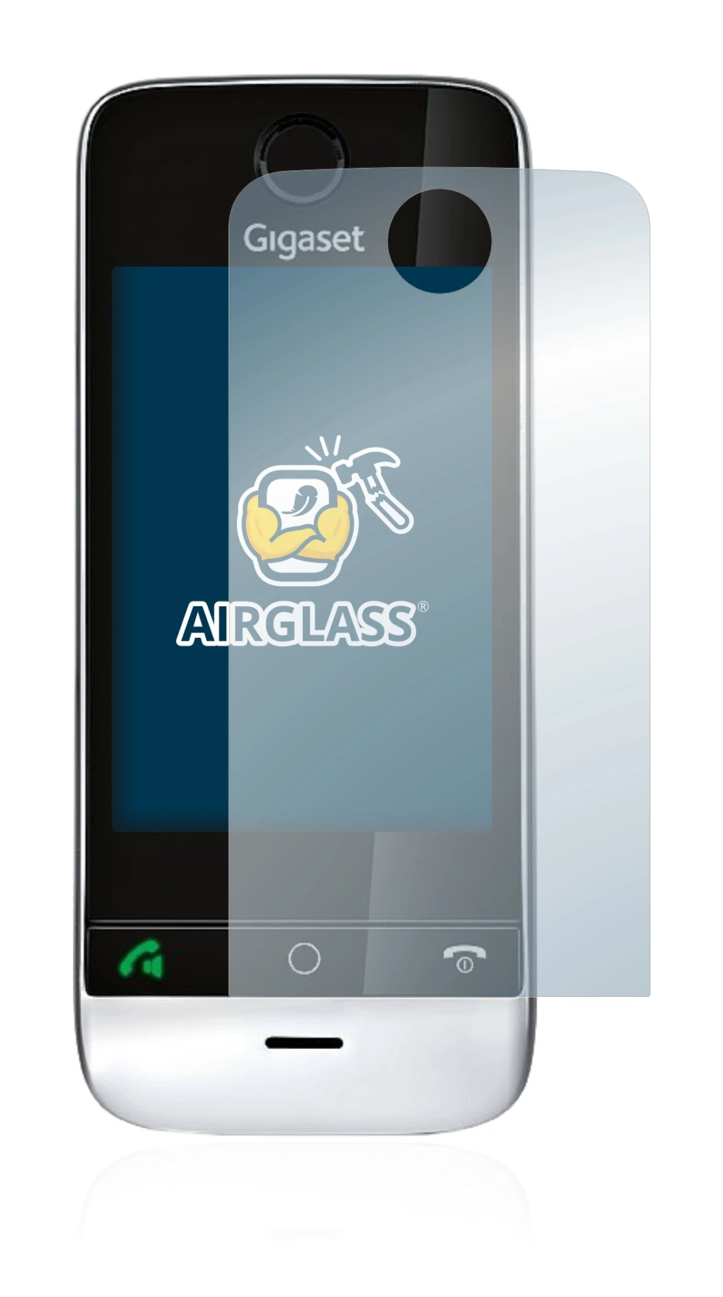 Image de l'appareil Gigaset SL910 (découpe circulaire) avec une grande variété de protections d'écran.