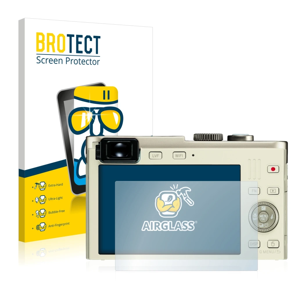 Face avant d’un emballage produit avec le logo de la marque BROTECT. À côté, l’appareil Leica C (Typ 112) est représenté avec