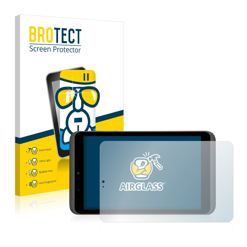 Face avant d’un emballage produit avec le logo de la marque BROTECT. À côté, l’appareil Tesco hudl2 est représenté avec la pro