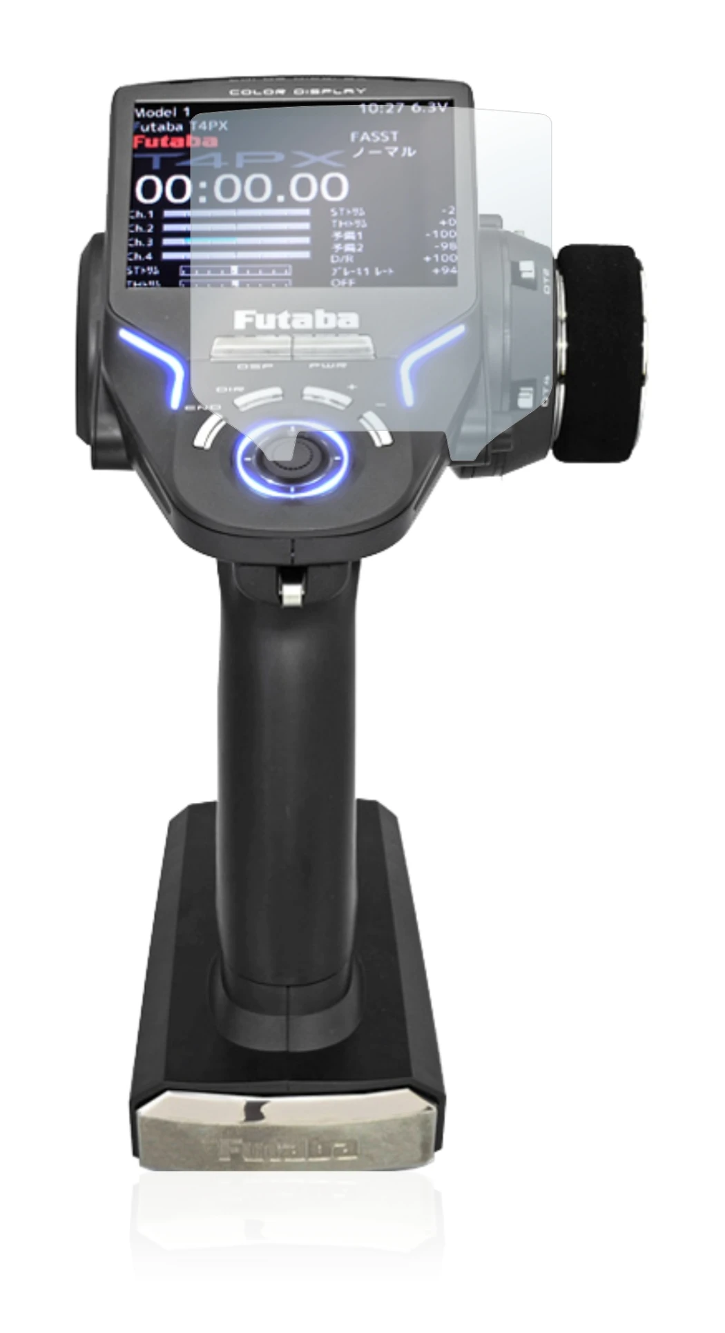 Image de l'appareil Futaba 4PX avec une grande variété de protections d'écran.