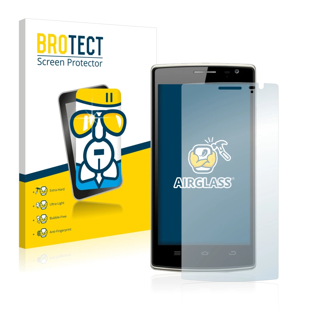 Face avant d’un emballage produit avec le logo de la marque BROTECT. À côté, l’appareil THL 5000T est représenté avec la prote