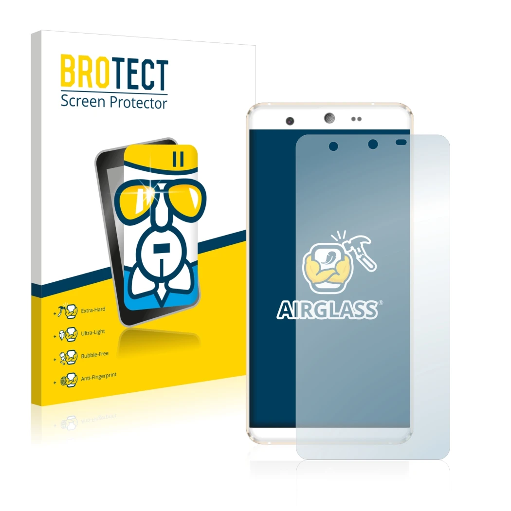 Face avant d’un emballage produit avec le logo de la marque BROTECT. À côté, l’appareil Kingzone N5 est représenté avec la pro