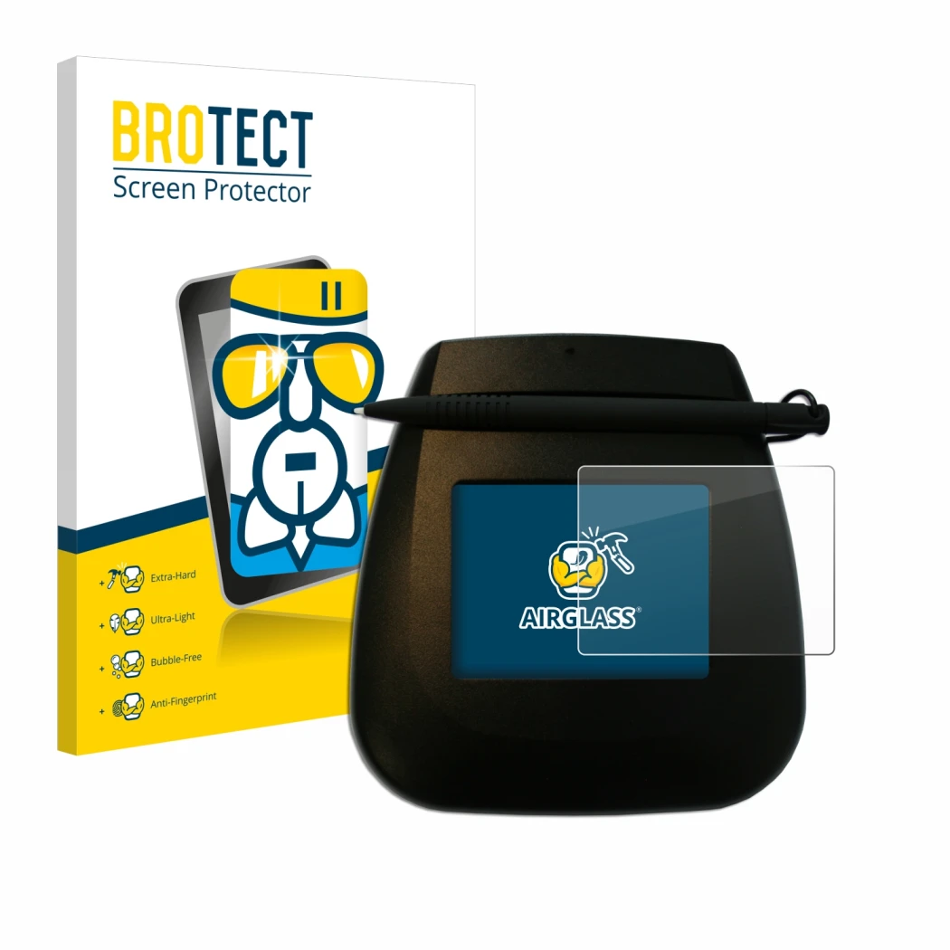 Face avant d’un emballage produit avec le logo de la marque BROTECT. À côté, l’appareil ePadLink ePad Ink est représenté avec