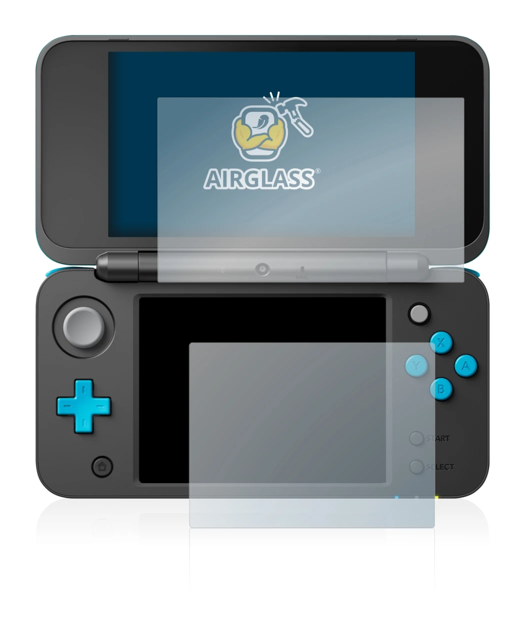 Image de l'appareil Nintendo 2DS XL avec une grande variété de protections d'écran.