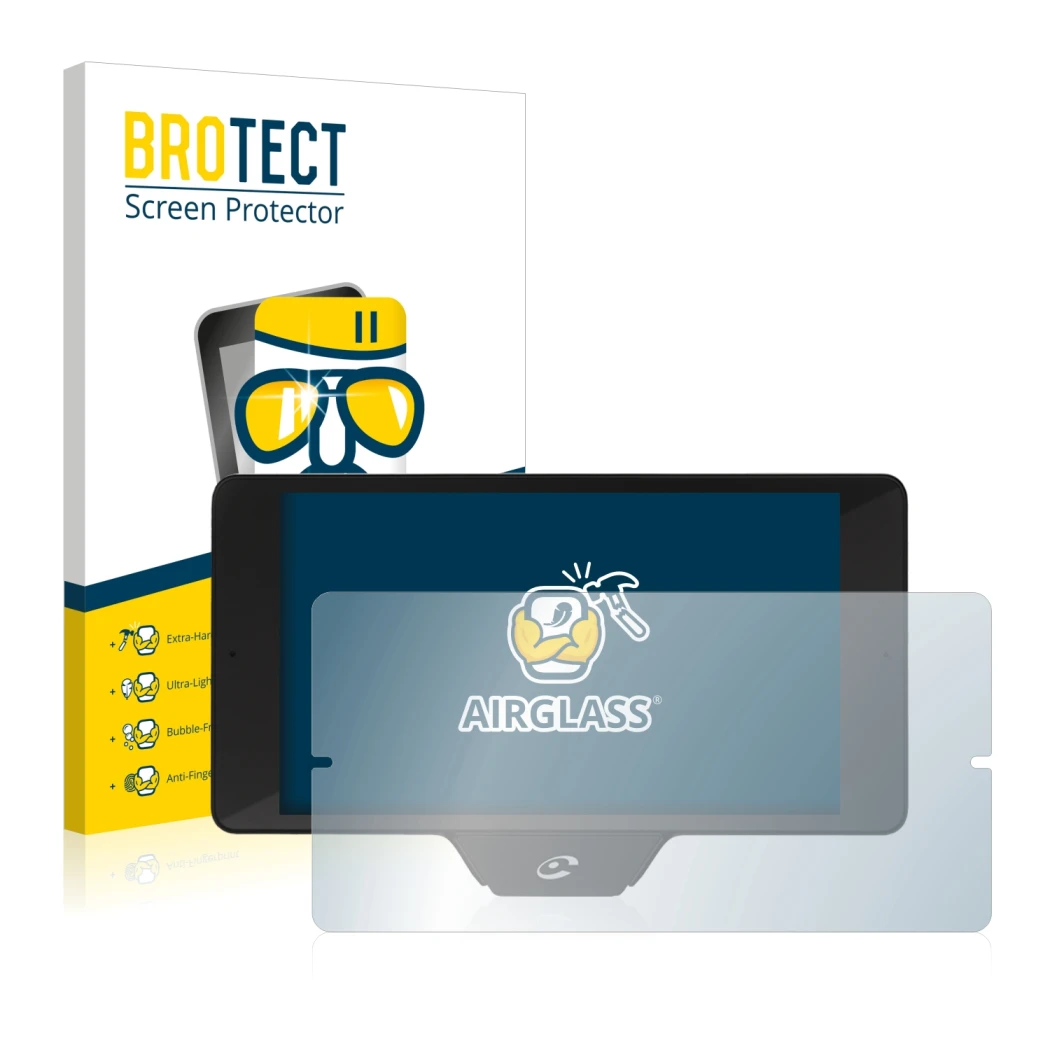 Face avant d’un emballage produit avec le logo de la marque BROTECT. À côté, l’appareil Coyote Nav+ 2017 est représenté avec l