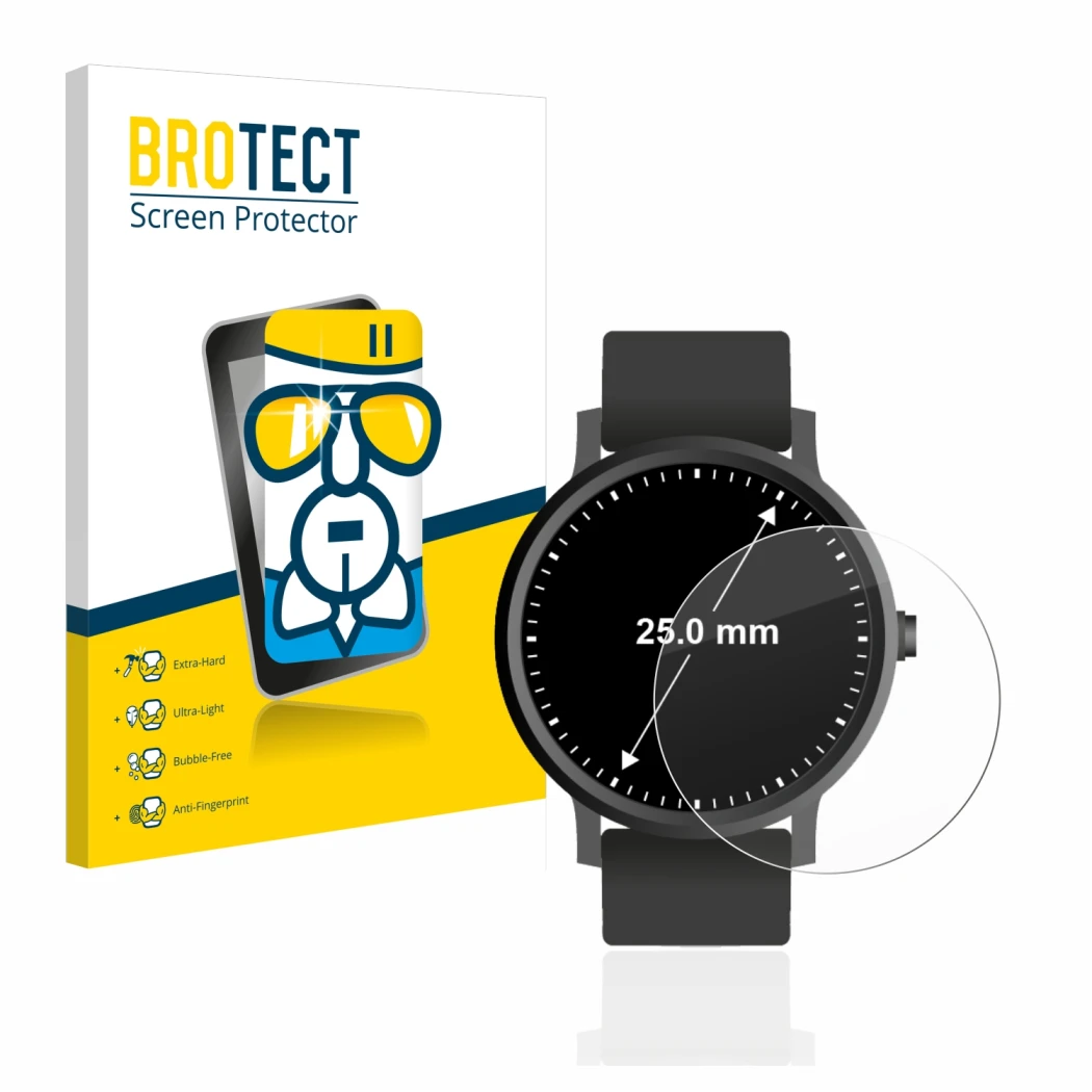 Face avant d’un emballage produit avec le logo de la marque BROTECT. À côté, l’appareil Circulaire Displays (ø: 25 mm) est rep