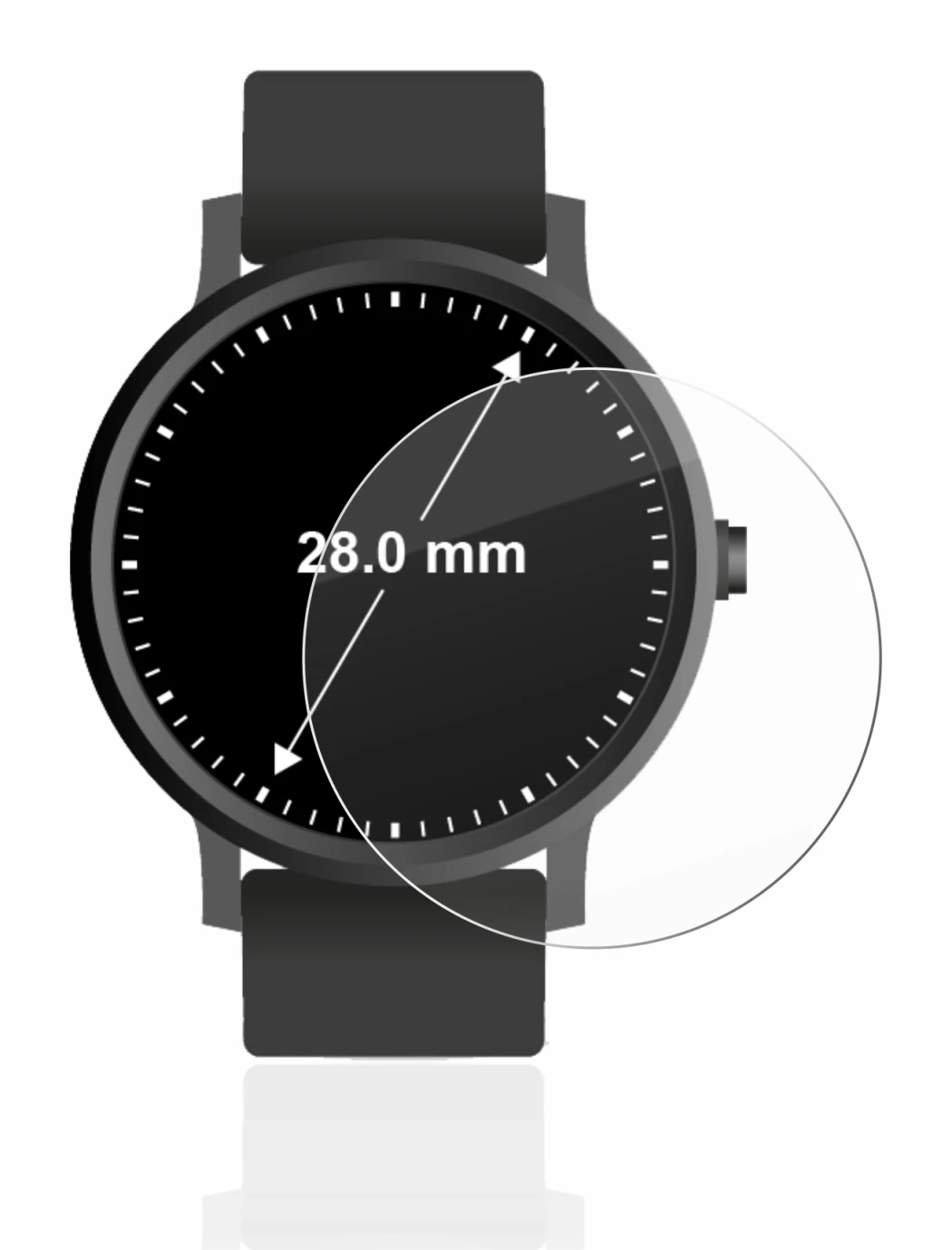 Image de l'appareil Circulaire Displays (ø: 28 mm) avec une grande variété de protections d'écran.