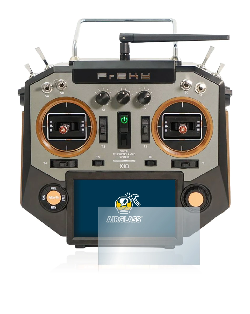 Image de l'appareil FrSky Horus X10 avec une grande variété de protections d'écran.