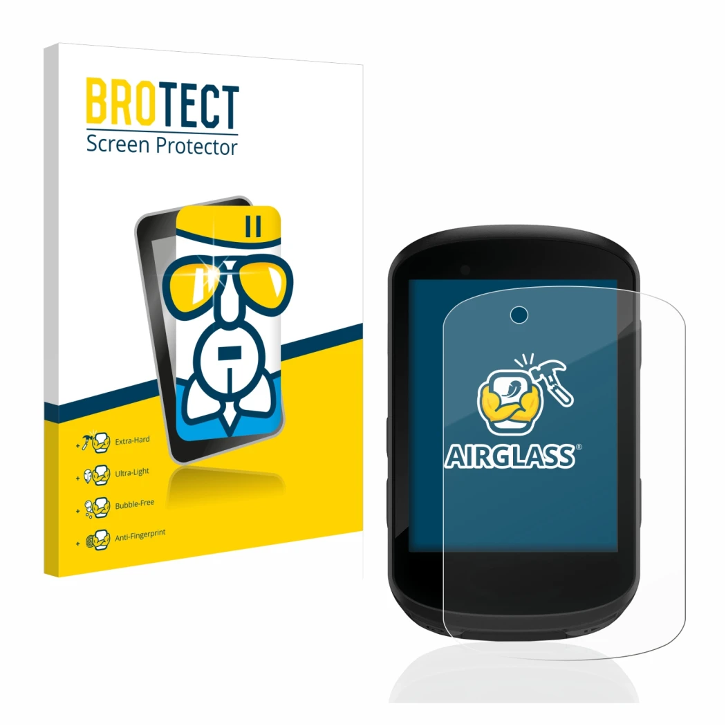 Face avant d’un emballage produit avec le logo de la marque BROTECT. À côté, l’appareil Garmin Edge 530 est représenté avec la