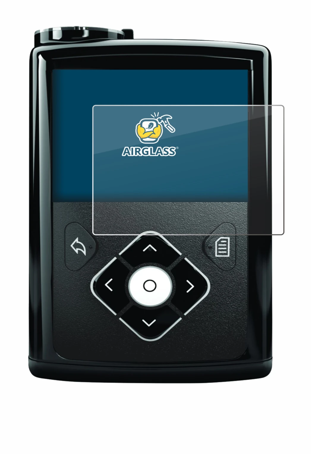 Image de l'appareil Medtronic Minimed 640G avec une grande variété de protections d'écran.