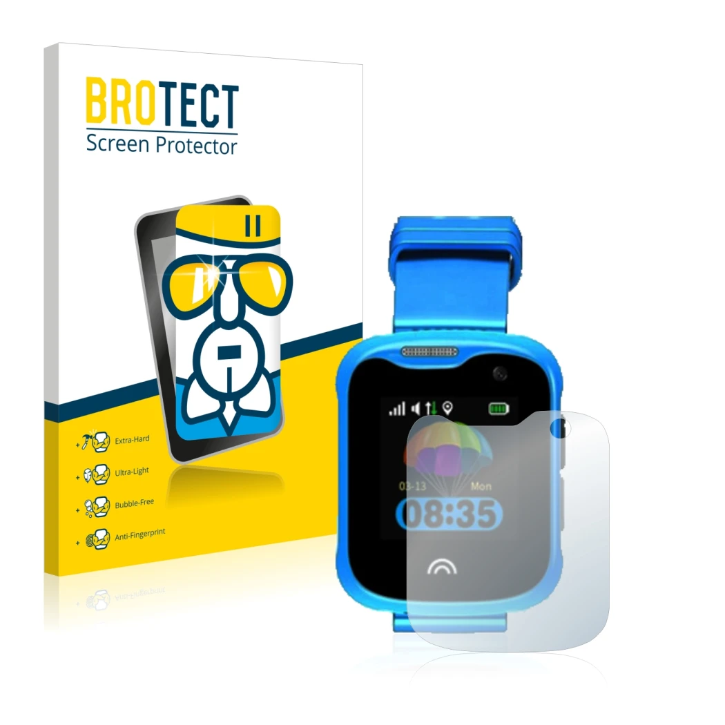 Face avant d’un emballage produit avec le logo de la marque BROTECT. À côté, l’appareil KiDSnav Ultra est représenté avec la p