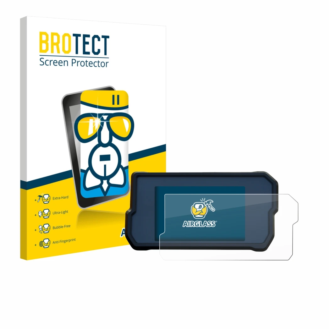 Face avant d’un emballage produit avec le logo de la marque BROTECT. À côté, l’appareil KTM 790 Adventure 2019+ est représenté