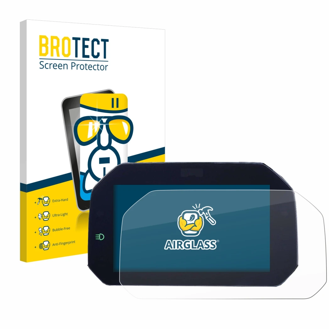 Face avant d’un emballage produit avec le logo de la marque BROTECT. À côté, l’appareil BMW F850GS 2018-2020 Connectivity TFT 