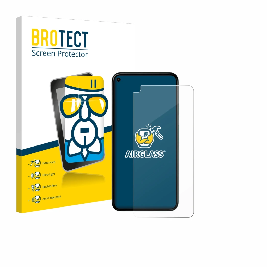 Face avant d’un emballage produit avec le logo de la marque BROTECT. À côté, l’appareil Google Pixel 5 est représenté avec la