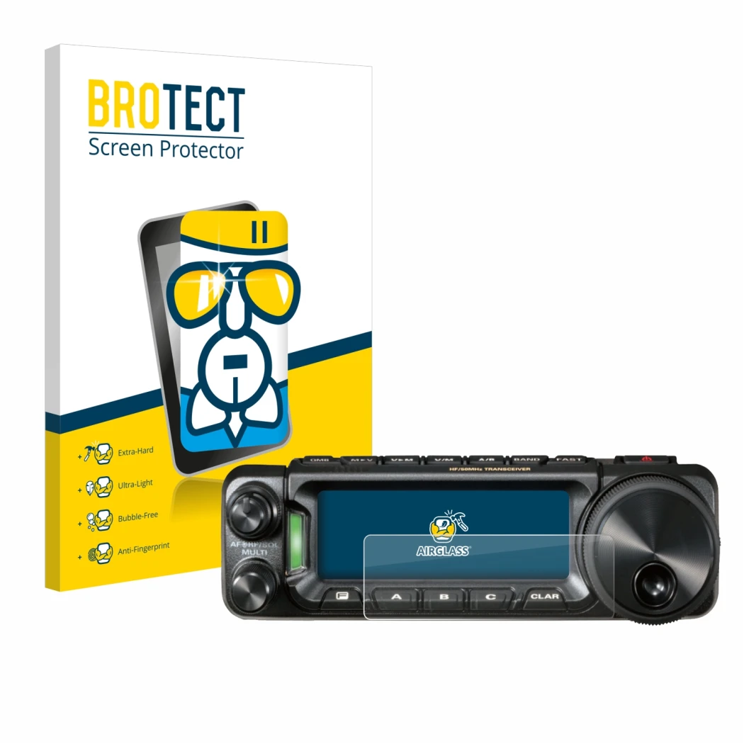 Face avant d’un emballage produit avec le logo de la marque BROTECT. À côté, l’appareil Yaesu FT-891 est représenté avec la pr