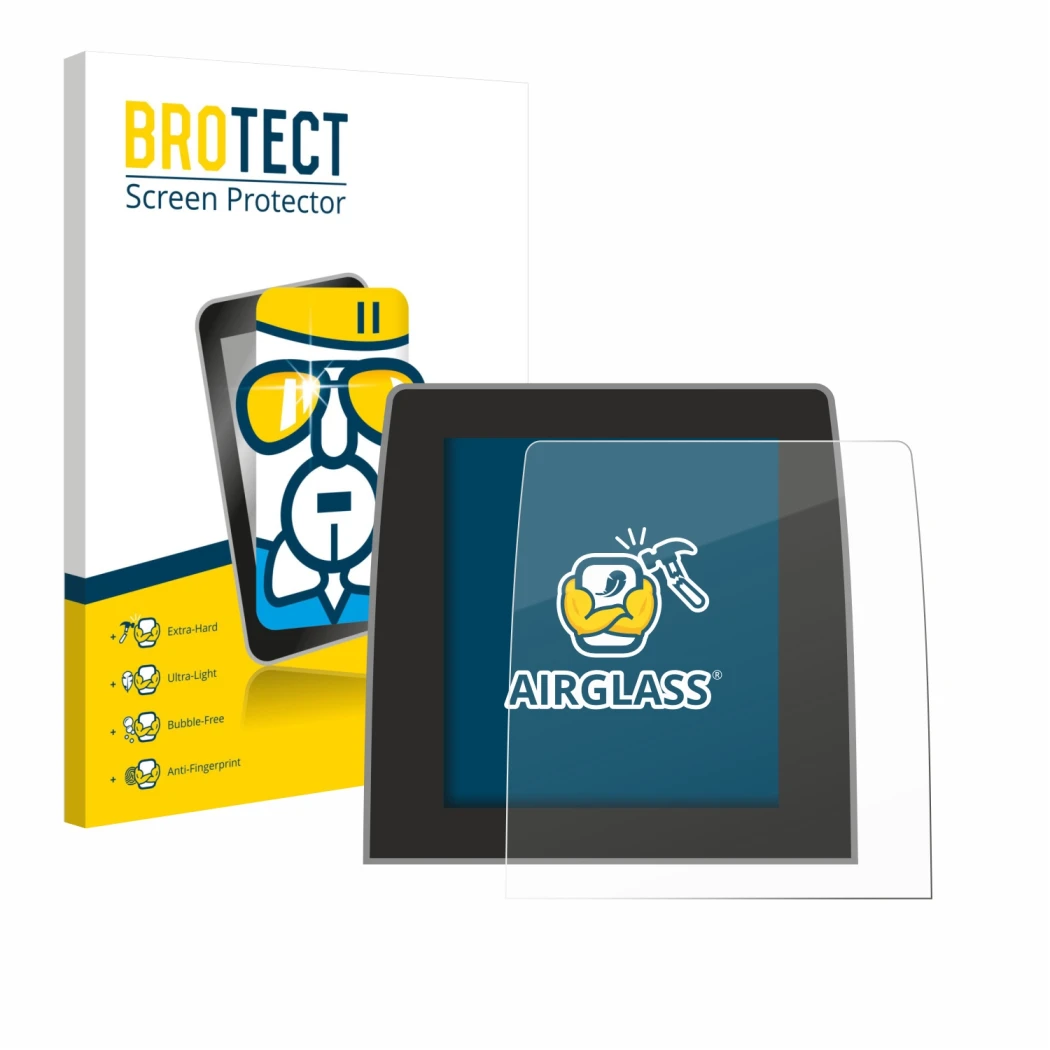 Face avant d’un emballage produit avec le logo de la marque BROTECT. À côté, l’appareil Renault Captur 2 2020 Easy Link 9.3