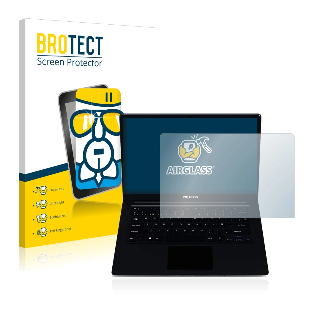 Face avant d’un emballage produit avec le logo de la marque BROTECT. À côté, l’appareil Prixton Flex Pro est représenté avec l