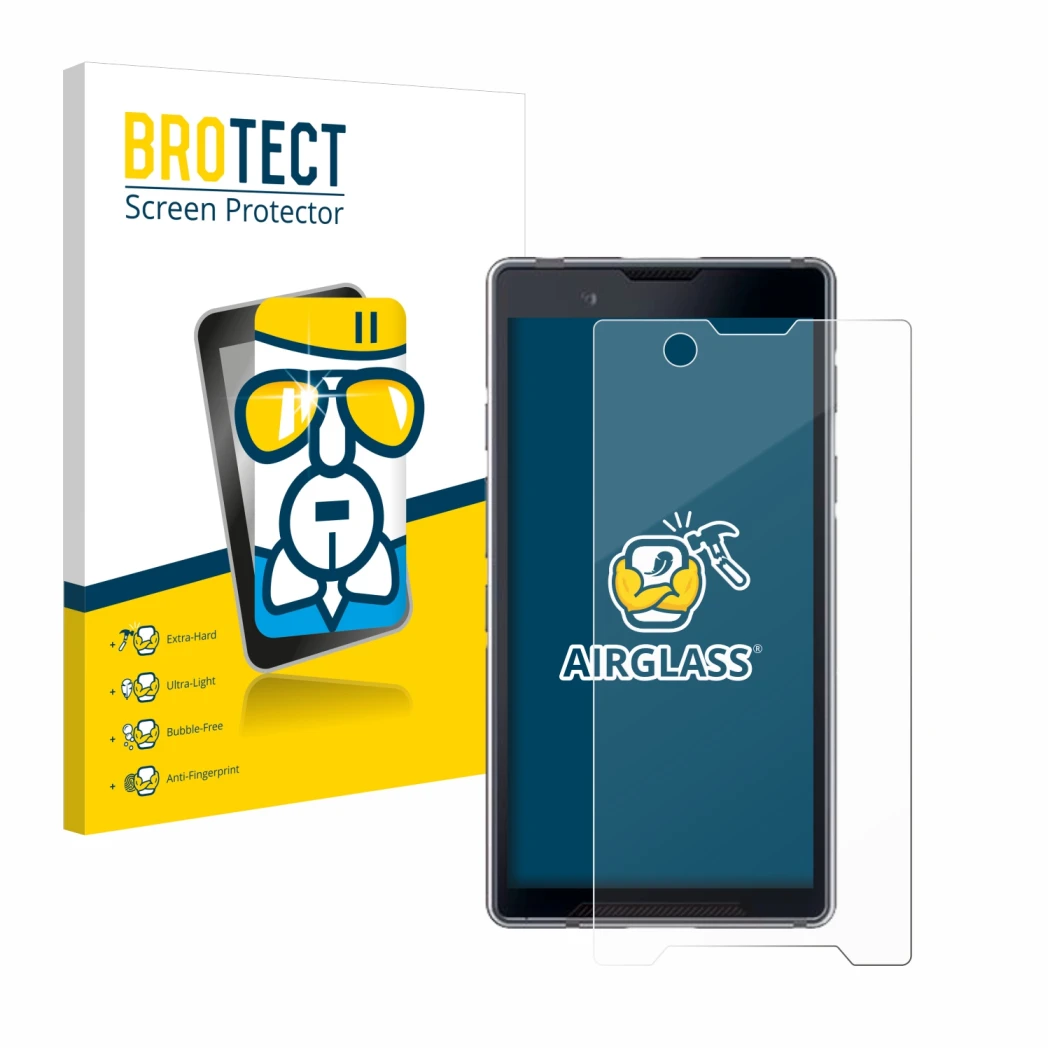 Face avant d’un emballage produit avec le logo de la marque BROTECT. À côté, l’appareil Bittium Tough Mobile 2 est représenté 
