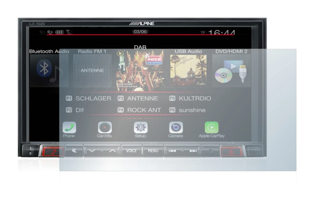 Image de l'appareil Alpine iLX-702D avec une grande variété de protections d'écran.