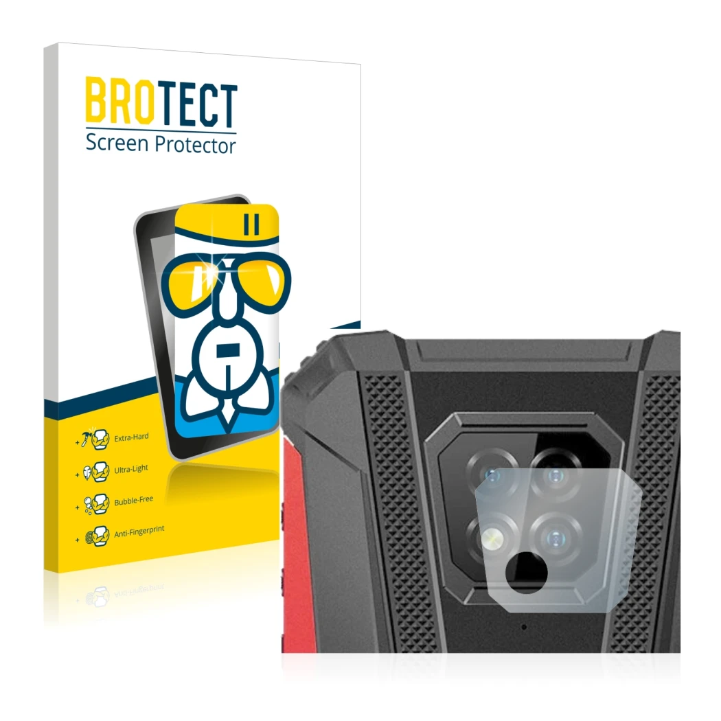 Face avant d’un emballage produit avec le logo de la marque BROTECT. À côté, l’appareil Ulefone Armor 8 Pro (Caméra UNIQUEMENT