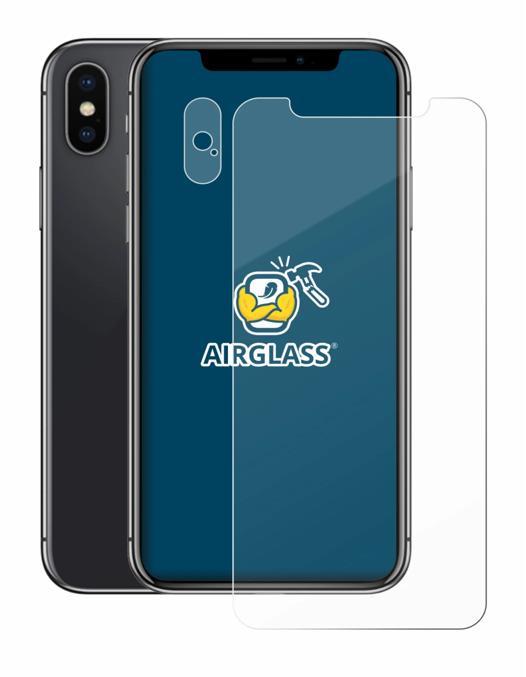 Image de l'appareil Apple iPhone X (Avant+Caméra) avec une grande variété de protections d'écran.