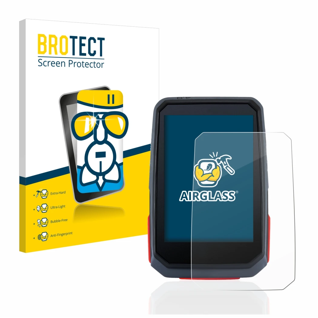 Face avant d’un emballage produit avec le logo de la marque BROTECT. À côté, l’appareil Sigma ROX 4.0 est représenté avec la p